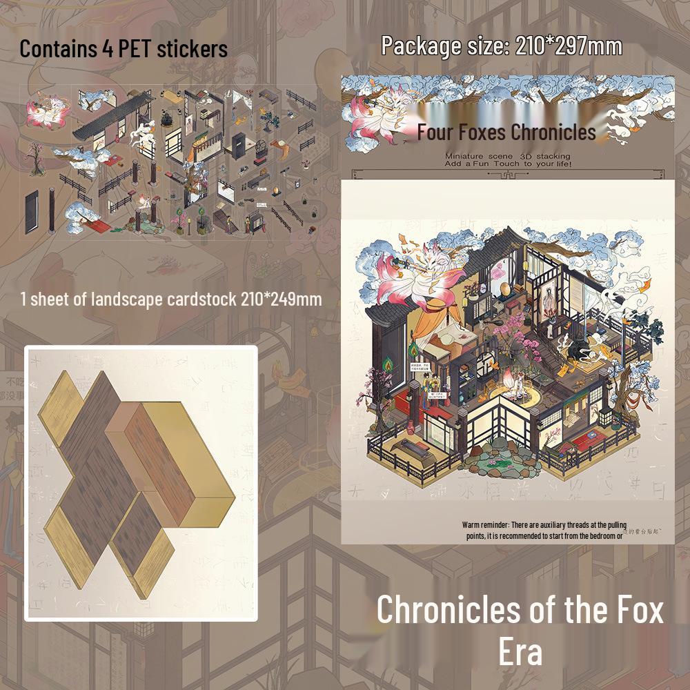 4 PET Large Format Fox Chronicle Scenery Stickers for DIY Miniature World Journals