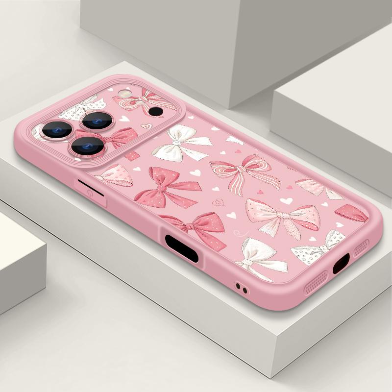 Soft TPU Phone Case For iPhone 17 Pro 15 16 Pro Max 14 13 Pro Max 16e 17e Shockproof Pink Bow Pattern Silicone Protect Cover