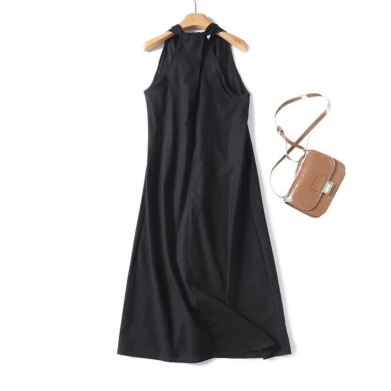 

MD Женская одежда Французский стиль Элегантный Минималистичный Черный Чувство дизайна V-образный вырез С открытыми плечами Платье Черное платье 06612613800 Black L