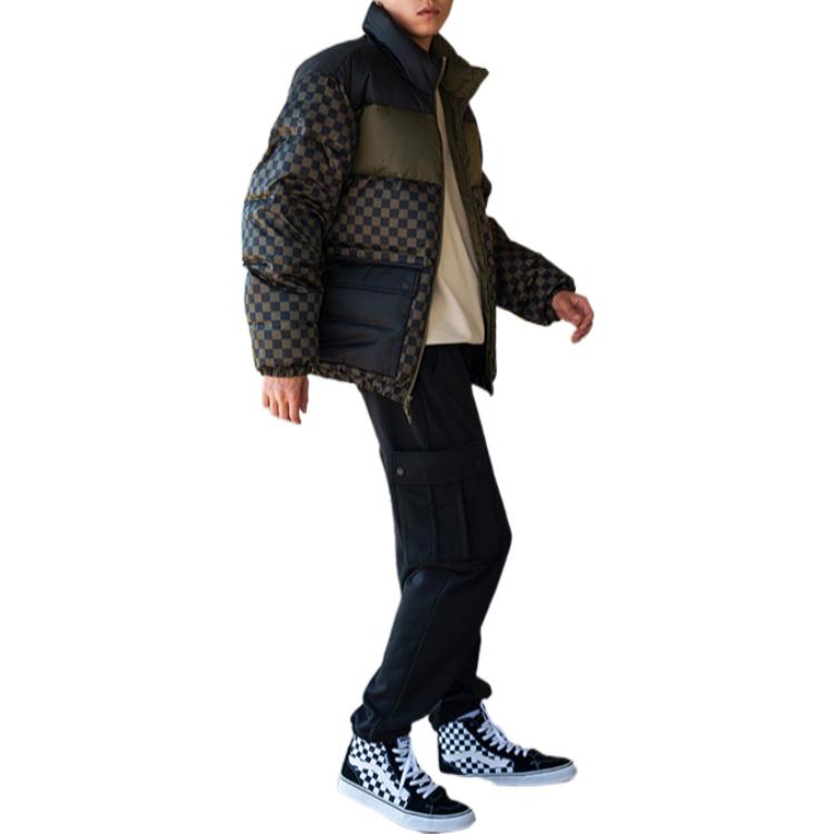Vans FW22 Logo Print Grid Oversized Pocket Zipper Down Jacket Unisex Outerwear Green Checkered VN00090SBSZ