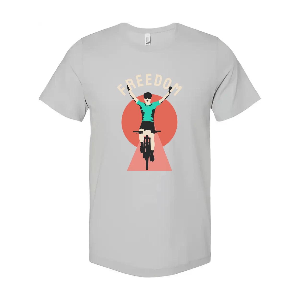 

Unisex Cycling Graphic T Shirt With Rider Silhouette and Freedom Arch Design For M