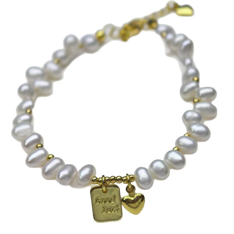 Elegant Freshwater Pearl Bracelet with Heart Rice Design