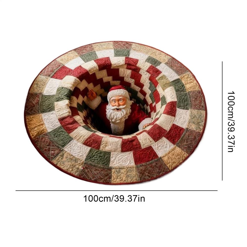 

40x40 In Christmas Area Rug Christmas 3D Visual Illusion Santa Claus Dwarf Quilted Round Mat Round Mat For Living Room Decor