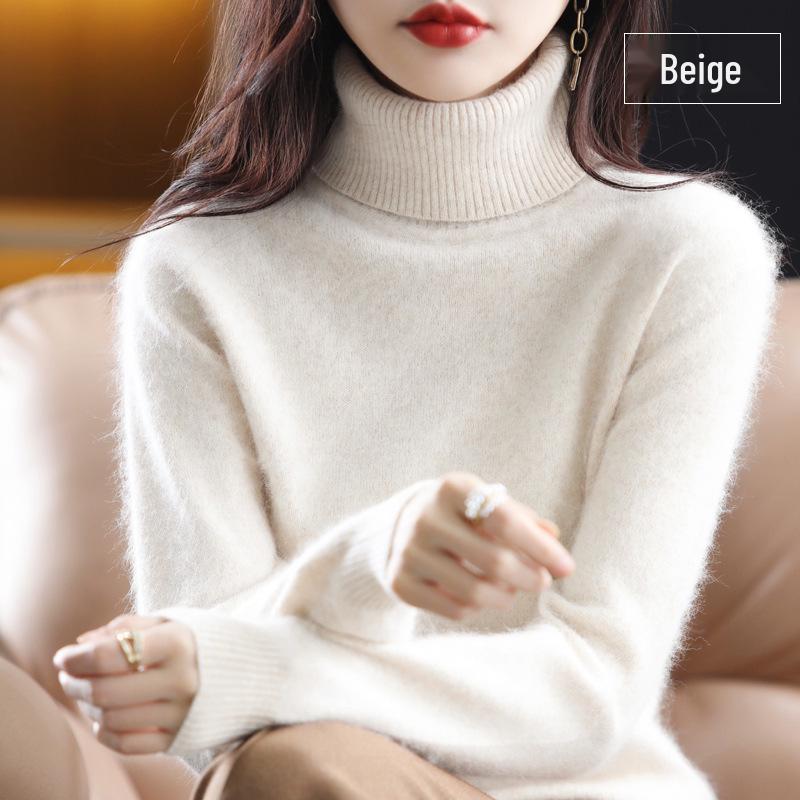 2026 Autumn/Winter Women's High Neck Mink Cashmere Sweater: Loose, Thick, and Versatile Knit Base Layer