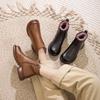Johnature Thick And Warm Cotton Shoes Women's Winter Genuine Leather Anti Slip Low Heel Plush Short Boots