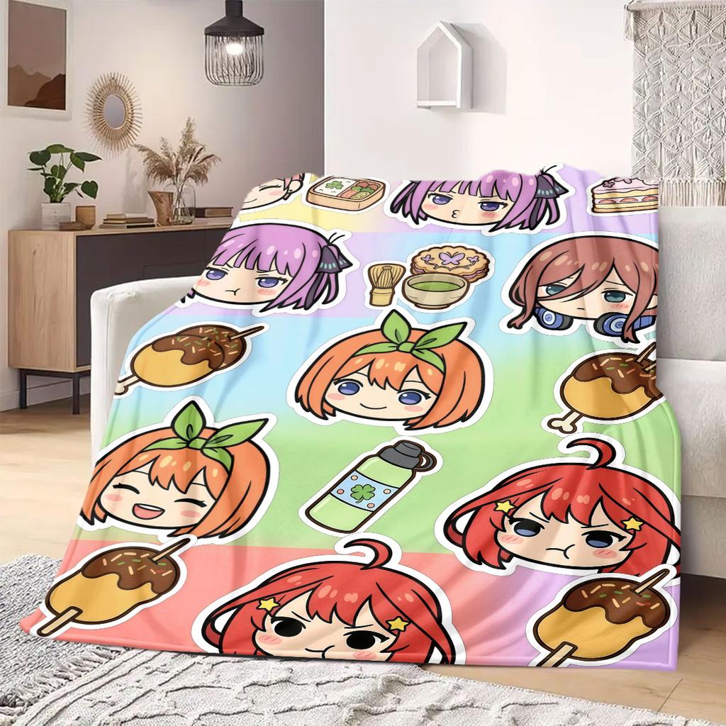 The Quintessential Quintuplets 2D Print Flannel Blanket, Cartoon Characters for Couch Bed, Travel Picnic Nap Blanket_LIAN