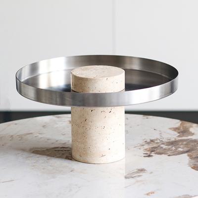 Wabi-sabi Style Imitation Travertine Tall Round Fruit Plate Ornaments Hotel Model Room B&B Tea Room Snack Plate Soft Decorations