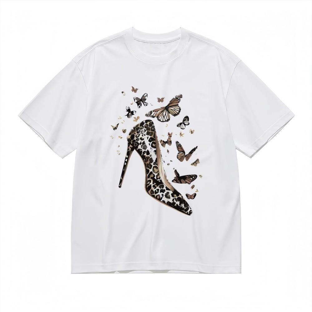 Women's Fashion Breathable Classic T-Shirt Animal Print Shoe Design Printed Tee