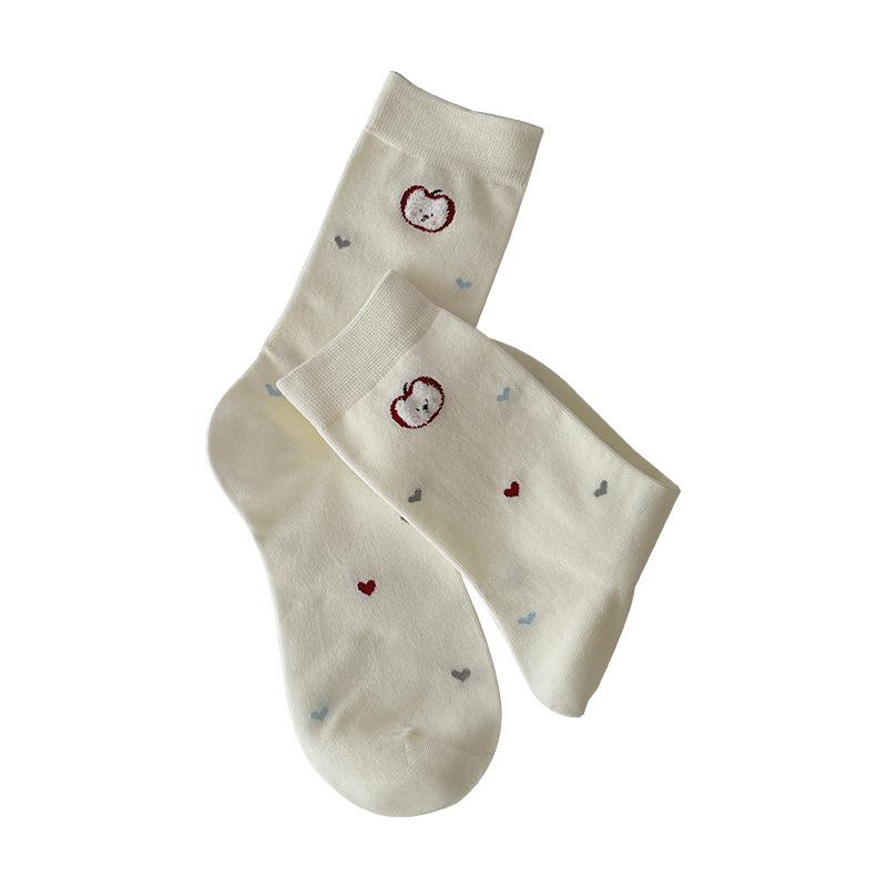 Socks Season Grey Socks Puppy Cartoon Embroidery Simple Fashion Medium Tube Socks Casual Socks