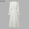ZANZEA Women Casual V-Neck Solid Color Loose Long Sleeve Dress