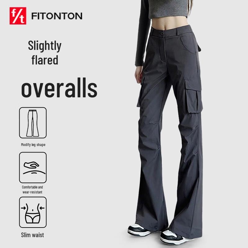 

FitonTon Women s High-Waist Flared Cargo Pants L (125-140 lbs)