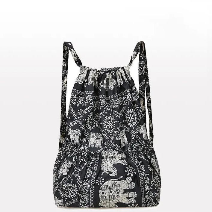 WTEMPO Printed Beach Casual Nylon Drawstring Backpacks Women's Four Seasons Outdoor Sports Bags Mommy Bags Large Capacity Lightweight Travel Backpacks