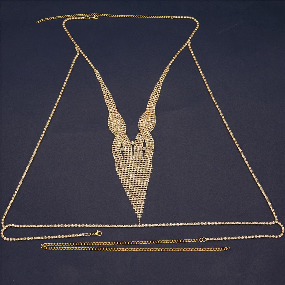 European And American Fashion Accessories, Rhinestone Long Fringed Chest Chain, Nightclub Sexy Bikini Body Chain Women'S Body Chain