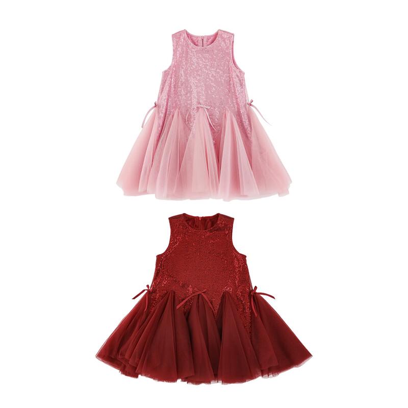 YOYO Mädchen Winter Pailletten Netz Ärmelloses Prinzessinnenkleid