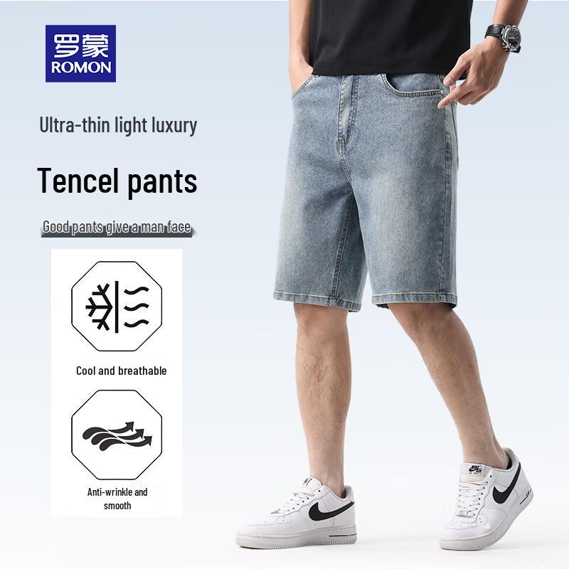 ROMON Men s Summer Lightweight Lyocell Blend Denim Shorts 34