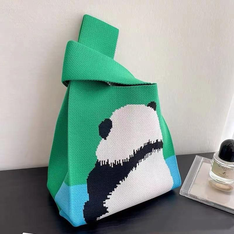 Women's Knot Wrist Bag Handmade Knitted Bag Portable Mini Striped Tote Bucket Phone Bags Large Capacity Autumn Winter Handbags