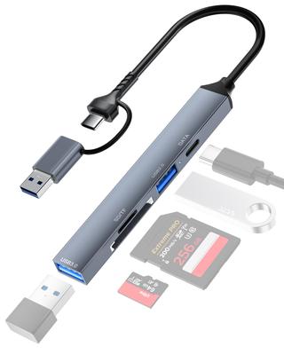 USB 3.0 Hub with MicroSDSD Card Reader, Type-C & Type-A Compatible, TFMicroSD Card Reader, USB-C Data Transfer, Type-C OTG Compatible,