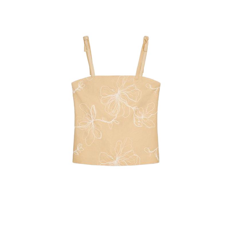 

Summer Straight Collar Embroider Fashion Sleeveless Sling Tops 2678046 Wide Leg Casual Trousers 2678045 Tan Tops L