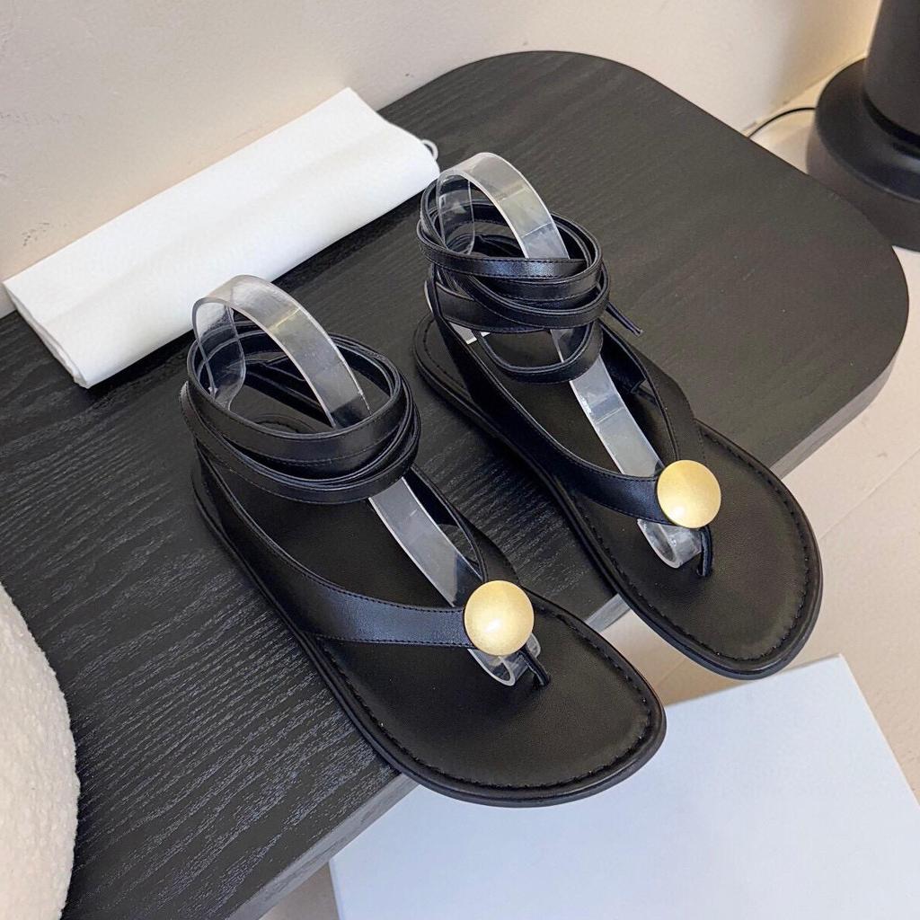 French Roman Sandals Women's New Toe Metal Foreign Trade Cross Strap Flat Soft Sole Beach Shoes Women