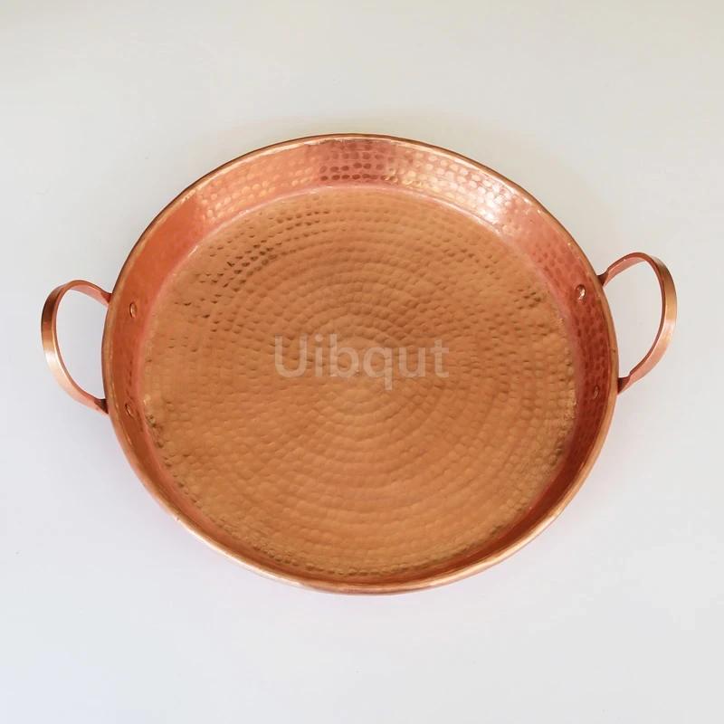Pure copper fruit plate Handmade hotpot tray Copper Wedding plate A flat plate with two ears Seafood dinner plates