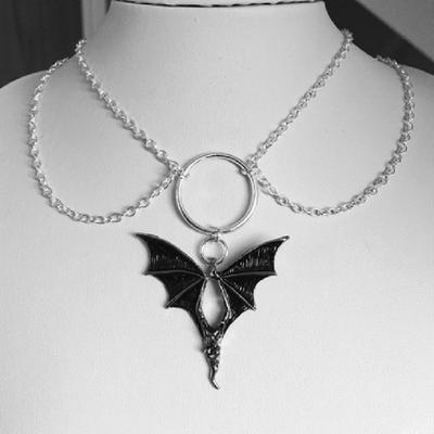 Ďábelská křídla náhrdelník pár gotický vintage punkový hip hop styl kovový přívěsek náhrdelník