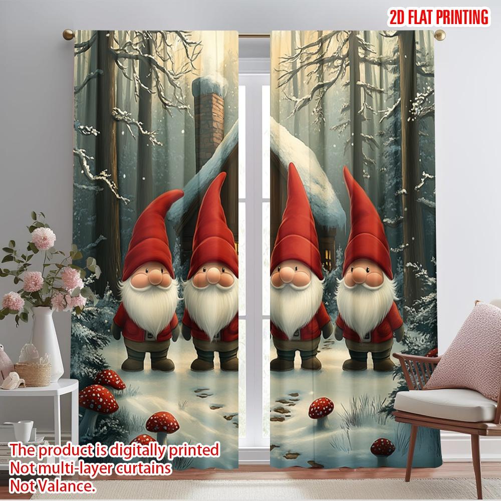 

2pcs,2D plane printing Pattern Curtains Cute Gnomes Winter Forest Scene Versatile Polyester (without rod) Art Deco Festive for 52.50×116.00 CM 2pcs