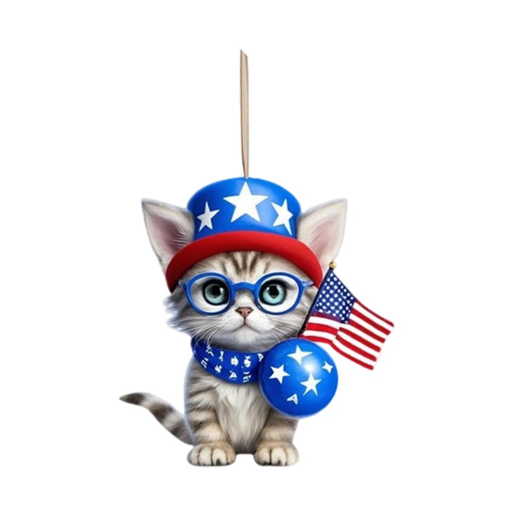 Acrylic Patriotic Tree Hanging Decoration Flat Cat Shaped Ornament for Independence Day Party Home Office Event Display