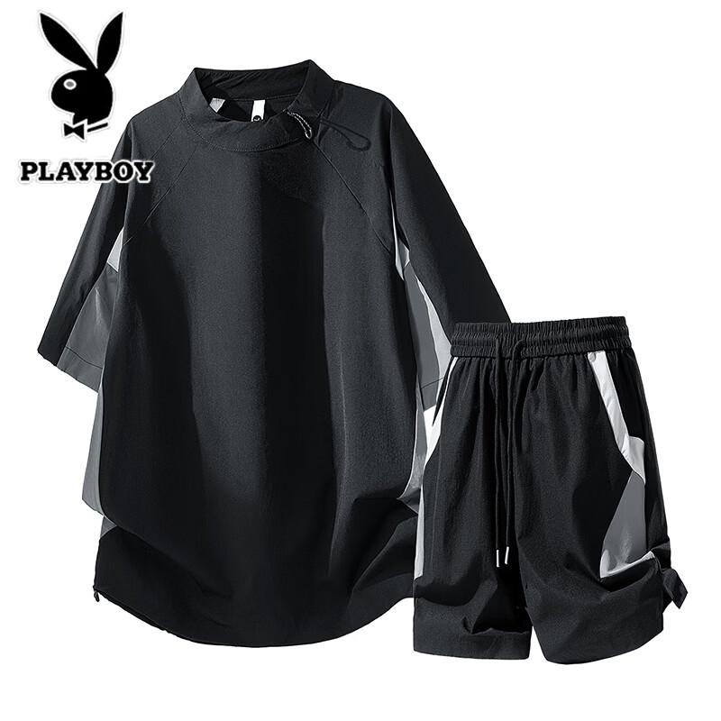 PLAYBOY Men s Cooling Quick-Dry T-Shirt & Shorts Set L