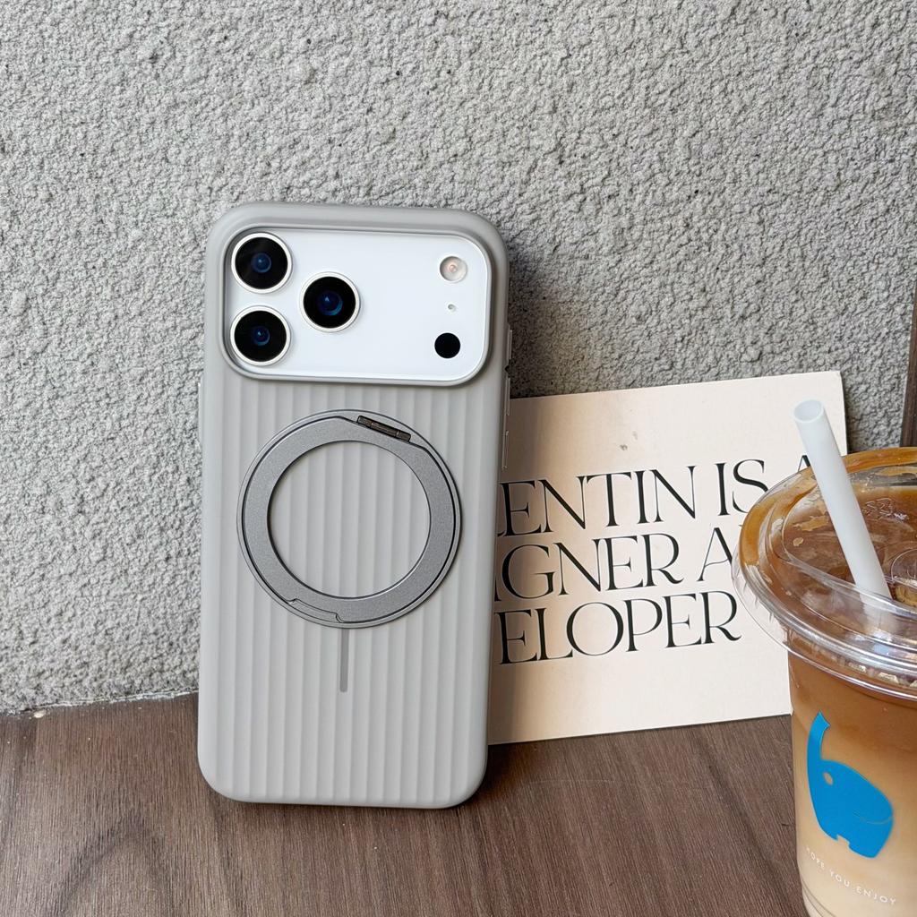 3D Striped Corrugated 360 Rotating Stand Holder Case for iPhone 17 16 15 14 13 Pro Max Ultra Slim UV Magnetic Plastic Hard Cover