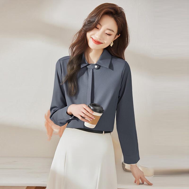 Women s Long Sleeve Wrinkle-Free Imitation Acetate Shirt M