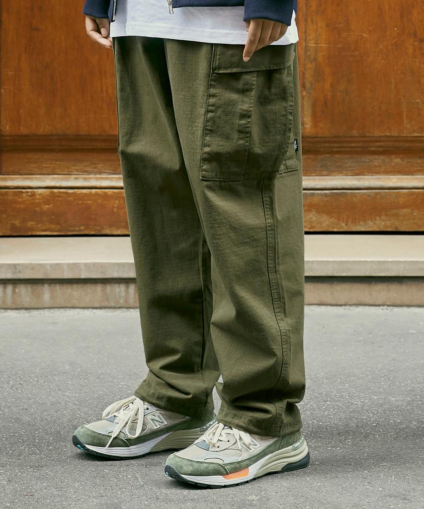 Peullukeu Wide Ripstop Cargo Pants Khaki Fpt113