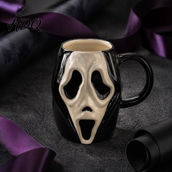 Durable Glazed Ceramic Drinkware Horror Face Coffee Mug Unique Mask Water Comfortable Handle Tea Cup Cup 385ml Capacity Decorative for Halloween