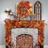 1PC Extra Long 78.74 Faux Maple Leaf Wreath - Realistic Fall Shades Red, Orange & Yellow Green | Heavy Duty Plastic Branches Vines