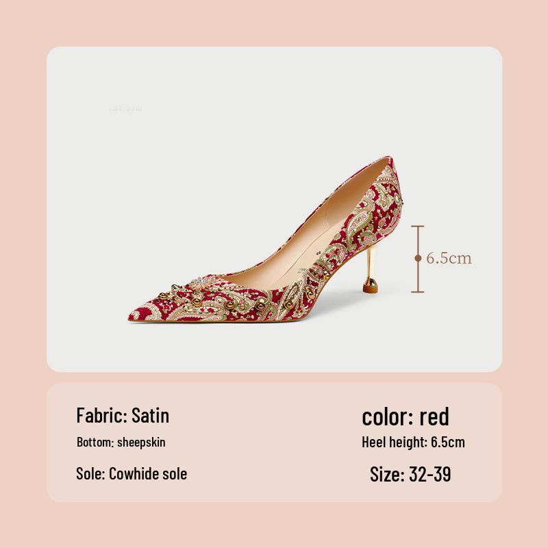 2025 Red Xiuhe Bridal High Heels - Studded Chinese Wedding Toasting Shoes