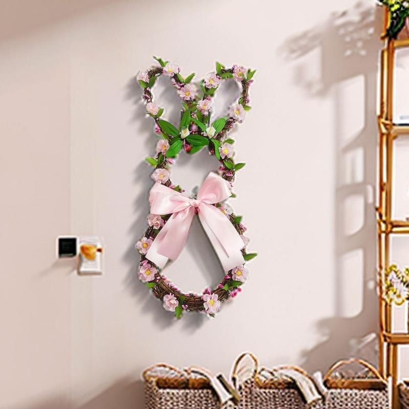 Exquisite Craftsmanship Easter Rabbit Floral Wreath Colorful Easter Rabbit Flower Hoop Perfect for Easter Celebrations
