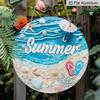 2D Flat, 1pc Round Aluminum Summer Beach Sign, Seashell & Flip Flop Metal Plaque, Ocean Wave & Starfish Coastal Design, Perfect for Beach House