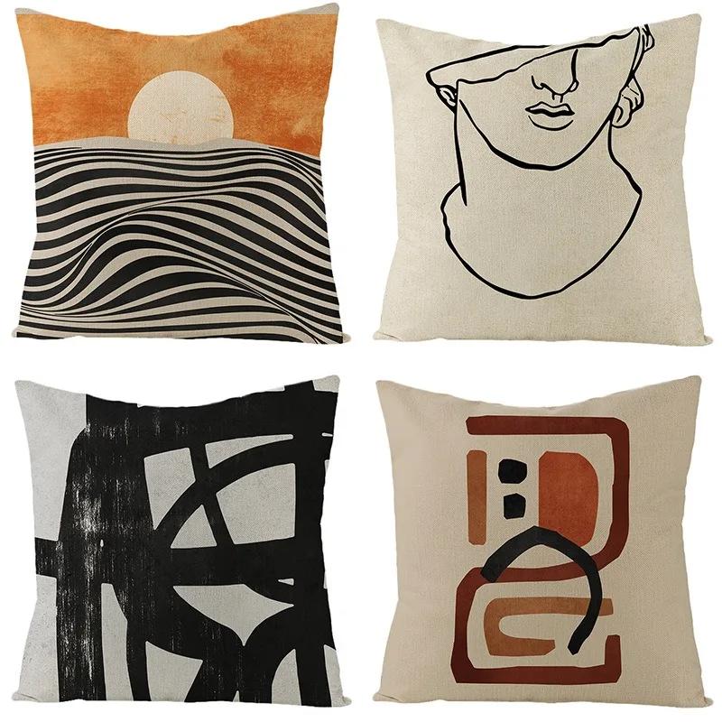 Nordic Abstract Linen Pillowcase Home Sofa Bedside Cushion Pillowcase 45x45cm Home Fashion Art Painting Printed Pillow Case