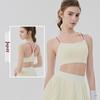 Women's Color-Block Yoga Bra: Two-Shoulder Strap, Fixed Pads, Bare-Back Design, Quick-Dry, Moisture-Wicking.