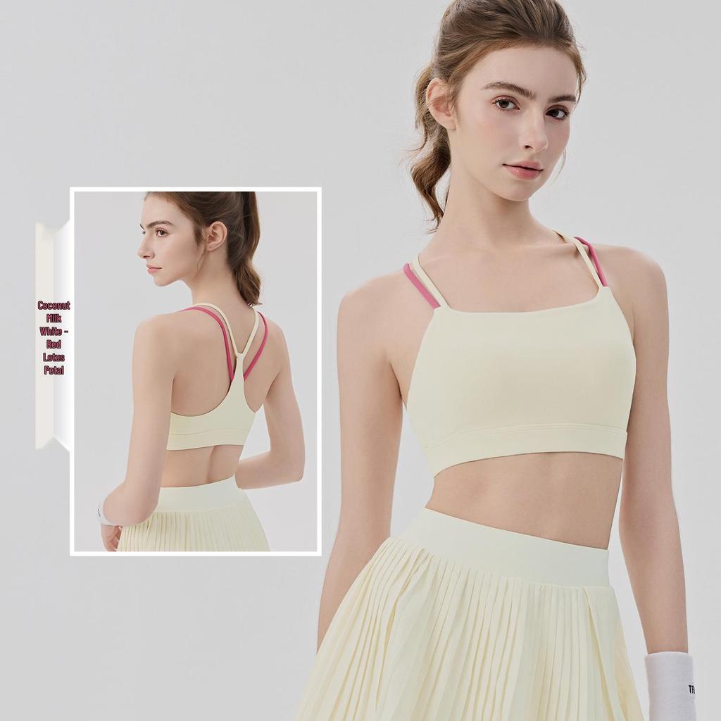 Women's Color-Block Yoga Bra: Two-Shoulder Strap, Fixed Pads, Bare-Back Design, Quick-Dry, Moisture-Wicking.