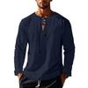 Men's Loose Binding V-neck Autumn Long Sleeve T-shirt Solid Color Cotton Hemp Beach Ruff Shirt