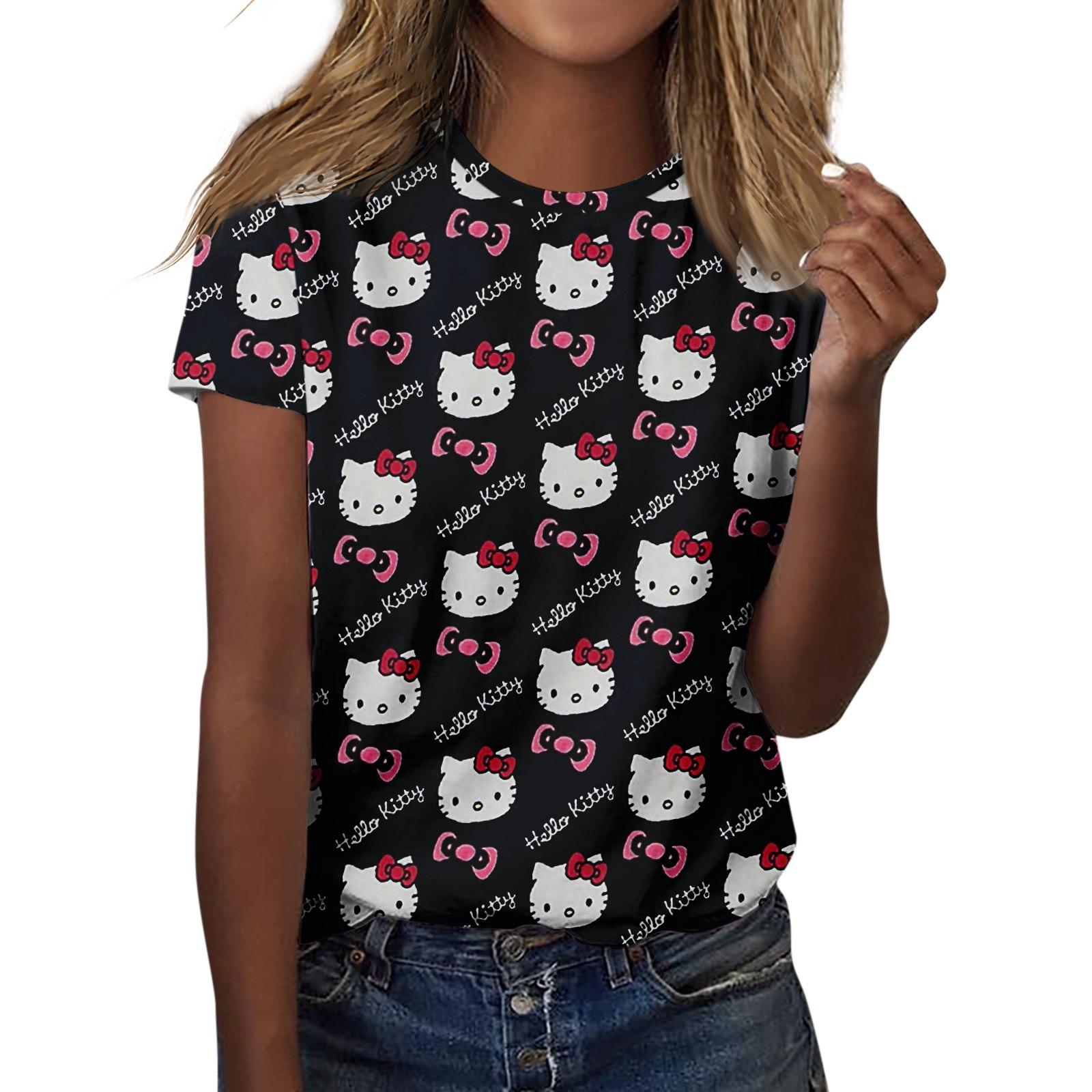 Women s Casual Round Neck Printed Short Sleeve T-shirt L