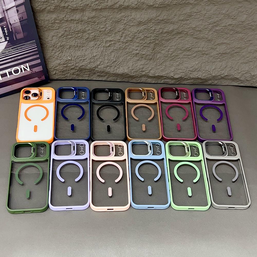 KEYSION Magnetic Transparent Phone Case for MagSafe for iPhone 17 Pro Max 17Air Metal Lens Stand Shockproof Lens Protector Cover