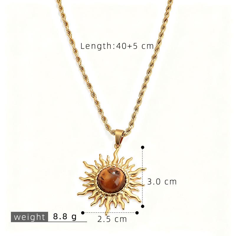 Ретро-чокер с подсолнухом и тигровым глазом: Восьмиконечная звезда из нержавеющей стали