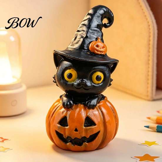 Mehrstöckige Schale Herbstdekorationen Halloween Schwarze Katze & Kürbis Harzornamente, Niedliche Schreibtischfiguren, Kreatives Geschenk für Liebhaber Cartoon Und Statue