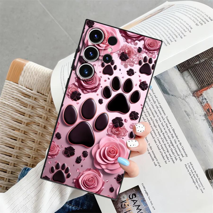 

Rose Paw Print Funda Phone Cover Case for Samsung Galaxy S25 S20 Ultra S24 Plus S26 S10 S9 S23 Note 20 8 9 10 S21 FE Galaxy S26 Plus