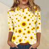 Dames Casual Top met Bloemendruk Ronde Hals Driekwartmouw Blouse Lichtgewicht Comfortabele Stof Geschikt voor Dagelijks Gebruik
