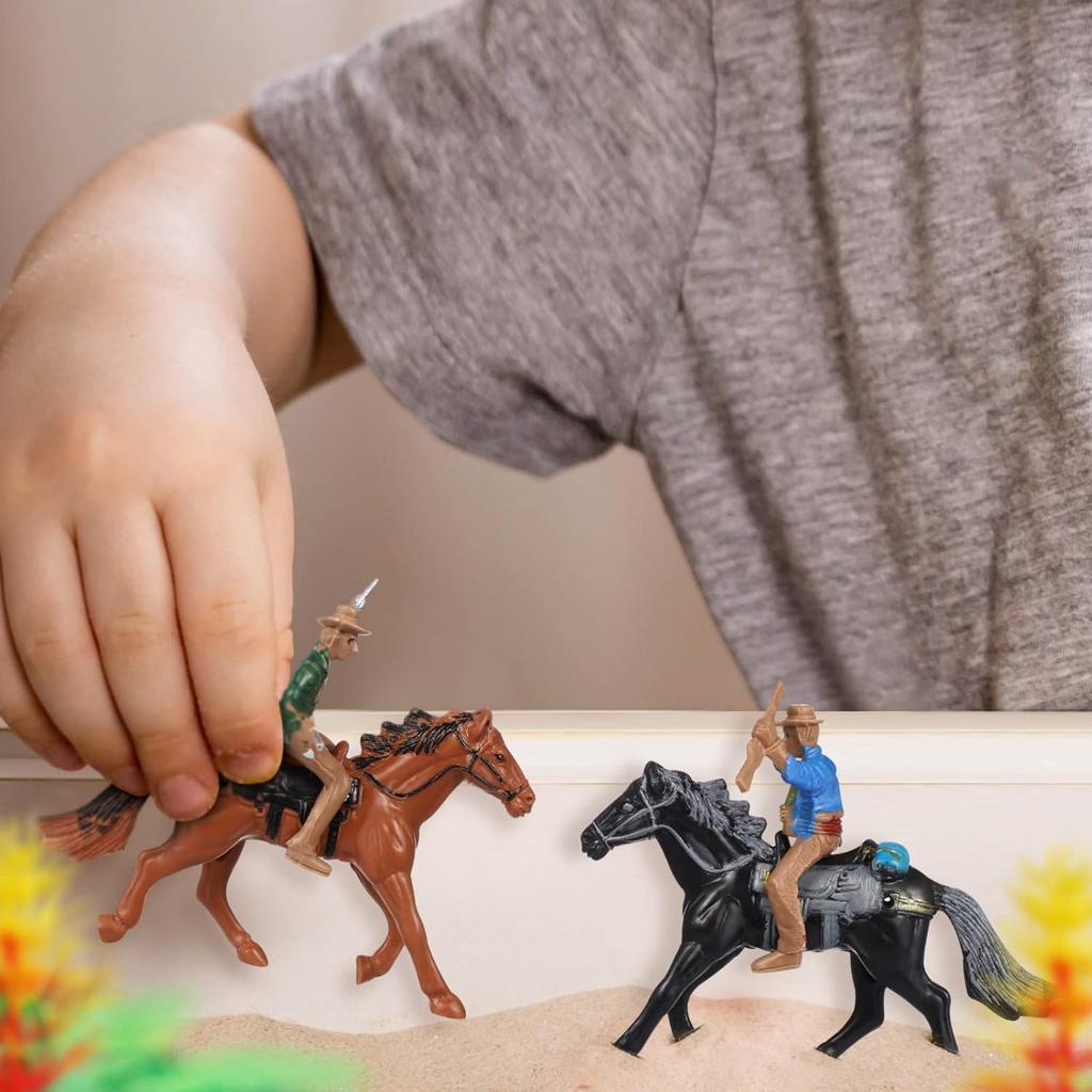 4pcs Horse Riding Figurine Plastic Farm World Character Model Toys Action Figure House Games for Kids Animal Collection (Random Color)
