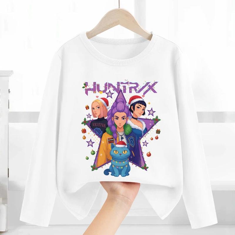 Merry Christmas Kpop Demon Hunters Print Fashion Kids T Shirt Casual Children Clothes Autumn Baby Boys Girls Long Sleeve T-shirt