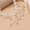 European and American Gemstone Pendant Necklace with Imitation Pearl Tassel - Elegant Fashion Style