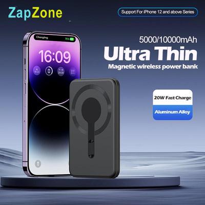 10000mAh Metal Magnetic Wireless Power Bank Thin PD20W Fast Charge for MagSafe iPhone 15 14 13 12 Portable Spare Battery Samsung